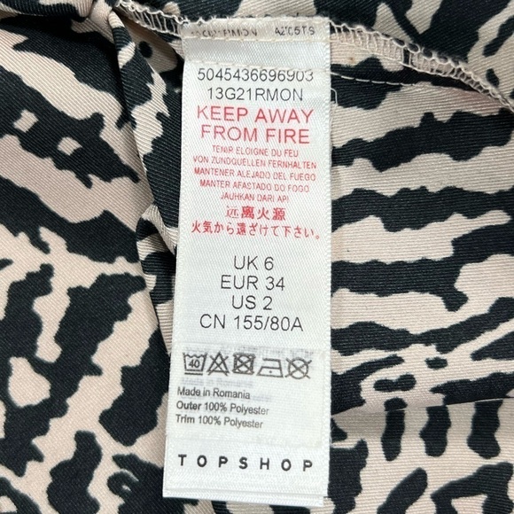 TOPSHOP Women’s Zebra Animal Print Draped Ribbon Side Tie Wrap Blouse Size‎ 2 - Picture 11 of 14